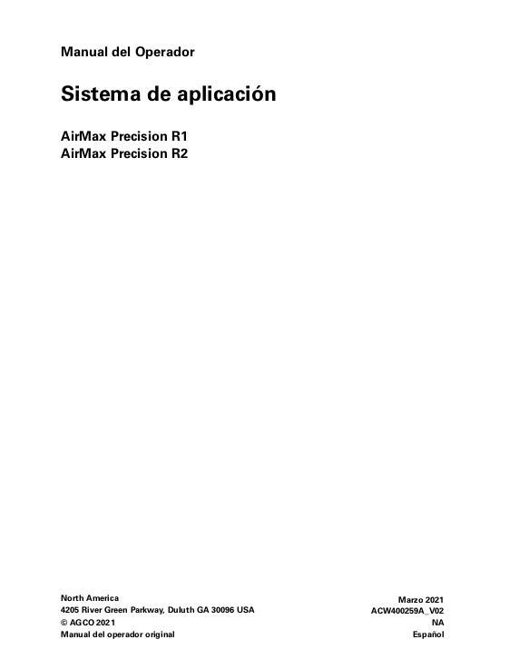 AGCO AirMax Precision R1 AirMax Precision R2 (system) Operator Manual ACW400259A Spanish 1 AGCO AirMax Precision R1 AirMax Precision R2 (system) Operator Manual ACW400259A Spanish