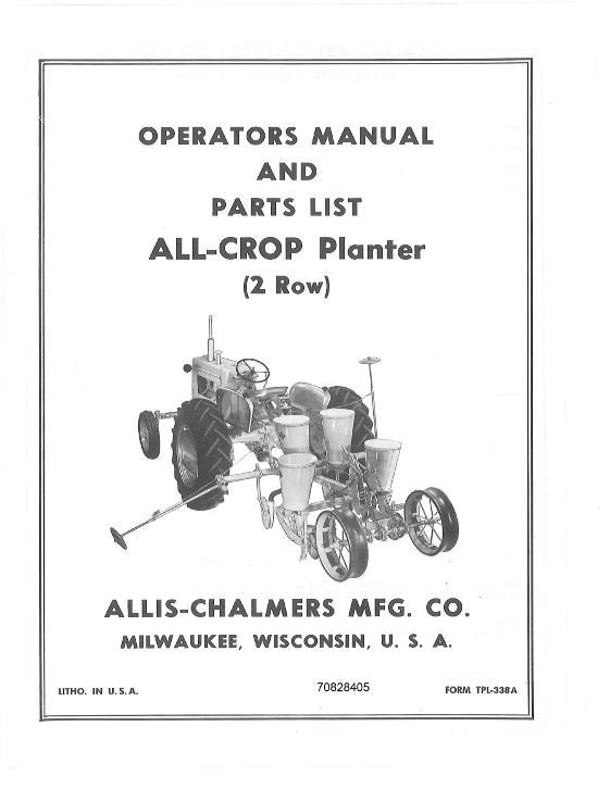 AGCO All Crop Planter (2 row) Operator Manual 70828405 English 1 AGCO All Crop Planter (2 row) Operator Manual 70828405 English