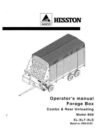 AGCO B58 XL XLT XLS Forage Box (Combo and Rear Unloading) (2005) Operator Manual HB5805E81 English
