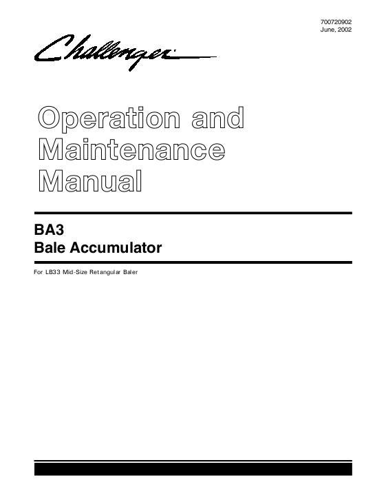 AGCO BA3 Bale Accumulator (used w LB33) Operator Manual 700720902A English 1 AGCO BA3 Bale Accumulator (used w LB33) Operator Manual 700720902A English