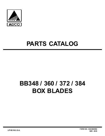 AGCO BB348 BB360 BB372 BB384 Box Blade Parts Book 3643666M92 English
