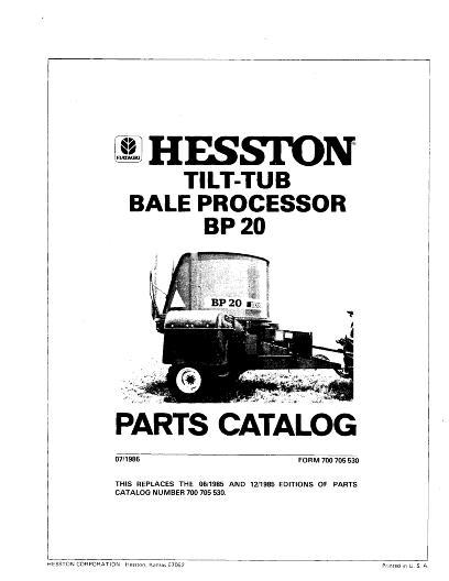 AGCO BP20 Bale Processor (1985, 1986-87) Parts Book 700705530 English