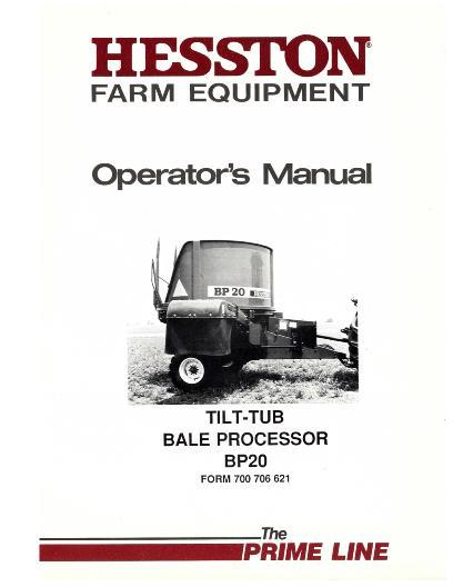 AGCO BP20 Bale Processor (1986-87) Operator Manual 700706621 English