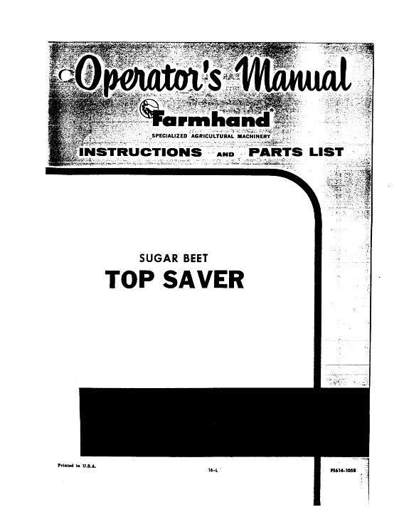 AGCO Beet Top Saver (1958) Operator Manual FS6141058 English