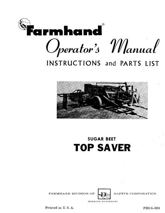 AGCO Beet Top Saver (1964) Operator Manual FS614864 English 1 AGCO Beet Top Saver (1964) Operator Manual FS614864 English