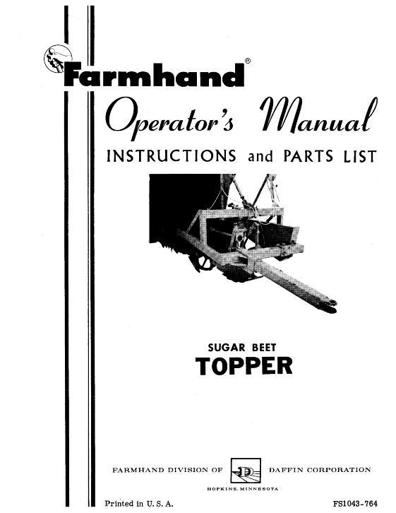 AGCO Beet Topper (1964) Operator Manual FS1043764 English 1 AGCO Beet Topper (1964) Operator Manual FS1043764 English