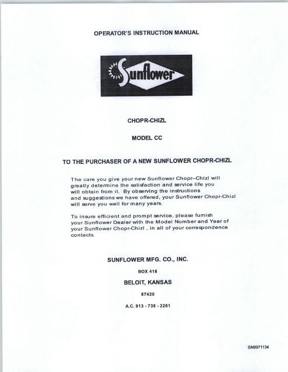 AGCO CC CHOPR-CHIZL Plow (chopper chisel) Operator Manual SN9971134 English 1 AGCO CC CHOPR-CHIZL Plow (chopper chisel) Operator Manual SN9971134 English