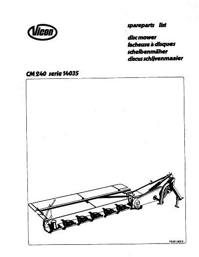AGCO CM240 Disc Mower (14035) Parts Book 70001865 English