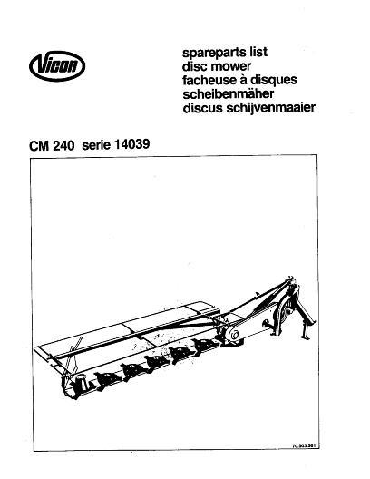 AGCO CM240 Disc Mower (14039) Parts Book 70003561 English