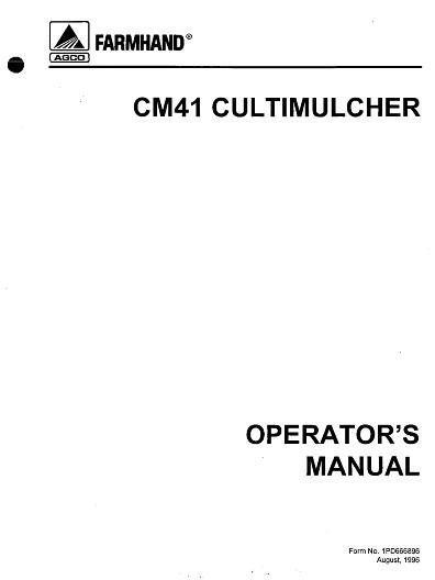 AGCO CM41 Cultimulcher (10 ft - 15 ft, 1996) Operator Manual 1PD666896 English 1 AGCO CM41 Cultimulcher (10 ft - 15 ft, 1996) Operator Manual 1PD666896 English
