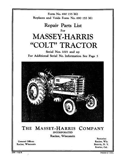 AGCO Colt (No. 21) Tractor (eff sn 1001) Parts Book 690155M2 English