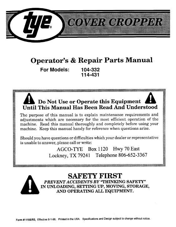 AGCO Cover Cropper Operator Manual 000-1166R3 English 1 AGCO Cover Cropper Operator Manual 000-1166R3 English