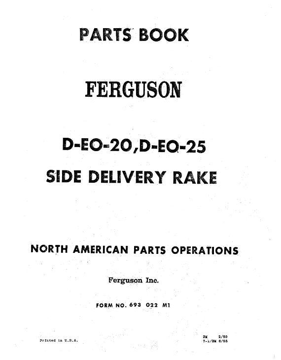 AGCO D-EO-20 D-EO-25 Rake Parts Book 693022M1 English