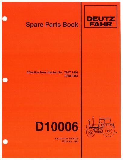AGCO D10006 Tractor (eff sn 7927 1461 7928 0481) Parts Book 5000749 Multiple