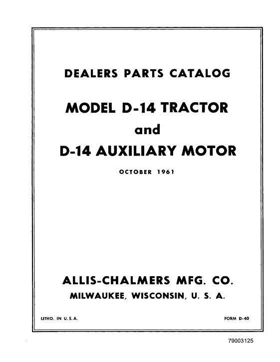 AGCO D14 Tractor Parts Book 79003125 English