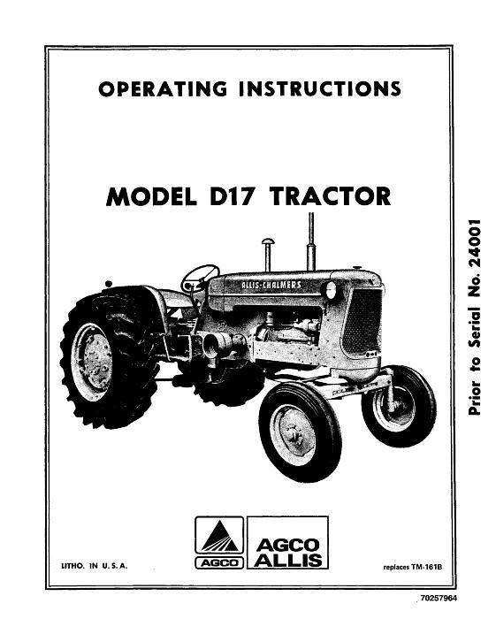 AGCO D17 Series 1 Tractor (gas, prior sn 24001) Operator Manual 70257964 English
