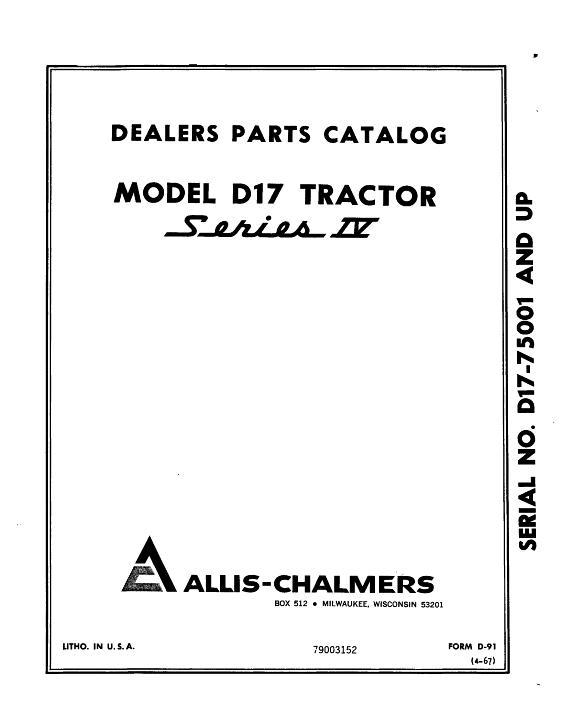AGCO D17 Series 4 Tractor (eff sn 75001) Parts Book 79003152 English