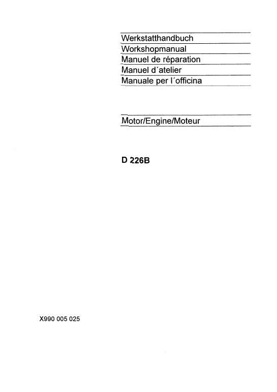 AGCO D226B D 226B Engine (for Farmer 300 series, Favorit 600 series) Service Manual 72381577 Multiple