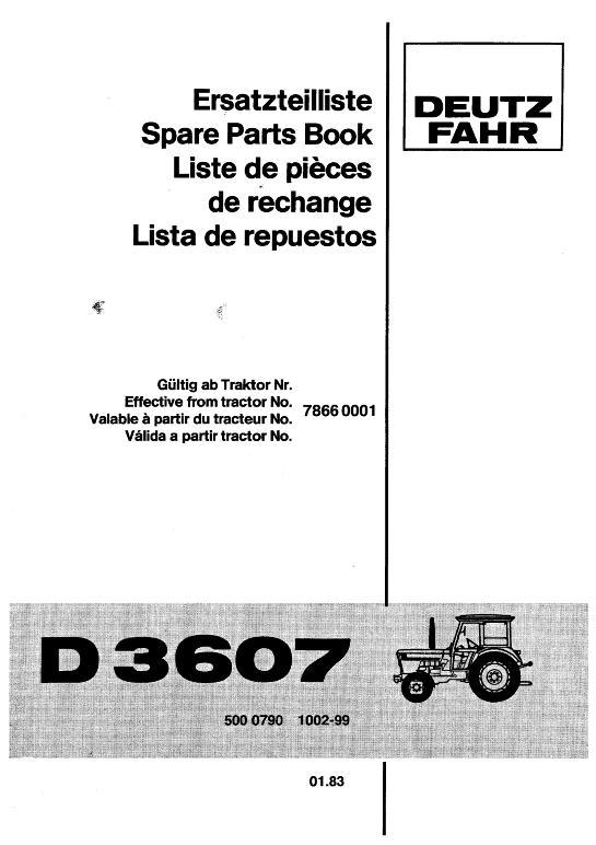 AGCO D3607 Tractor Parts Book 5000790 Multiple