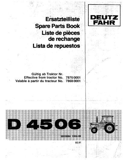 AGCO D4506 Tractor Parts Book 5000694 Multiple