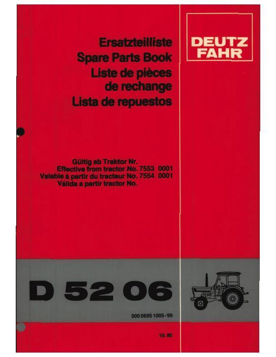 AGCO D5206 Tractor Parts Book 5000695 Multiple
