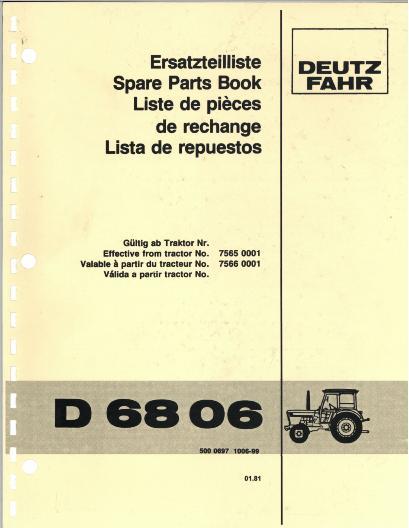AGCO D6806 Tractor Parts Book 5000697 Multiple