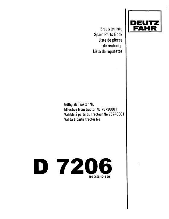 AGCO D7206 Tractor Parts Book 5000698 Multiple