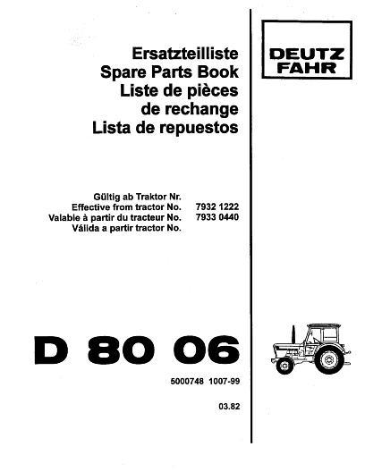 AGCO D8006 Tractor Parts Book 5000748 Multiple