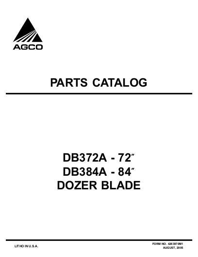 AGCO DB372A DB384A Dozer Blade (requires subframe) Parts Book 4263970M1 English