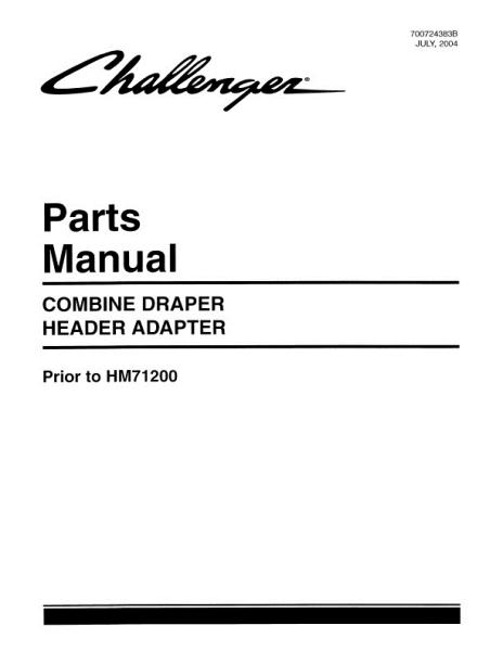 AGCO DH Series Draper Header & Adapter (prior to HM71200) Parts Book 700724383B English