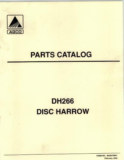 AGCO DH266 Disc Harrow Parts Book 3643670M91 English