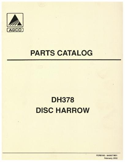 AGCO DH378 Disc Harrow Parts Book 3643671M91 English