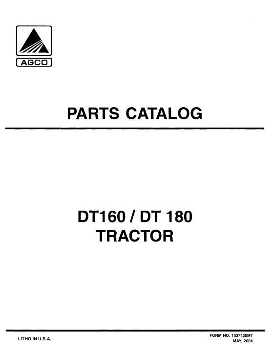 AGCO DT160 DT180 Tractor Parts Book 1637420M7 English