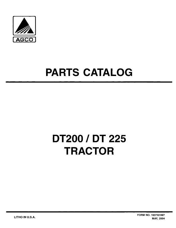 AGCO DT200 DT225 Tractor Parts Book 1637421M7 English