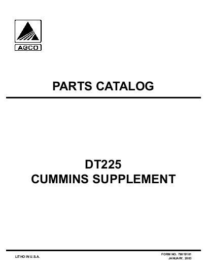 AGCO DT225 Cummins (supplement) Parts Book 79019181 English