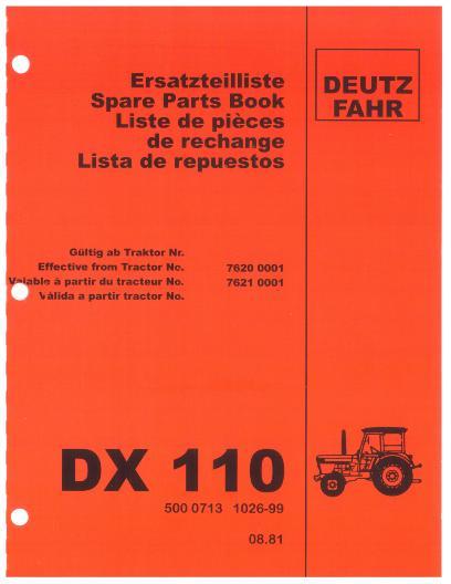 AGCO DX110 Tractor (s n 7620 and later) Parts Book 5000713 Multiple