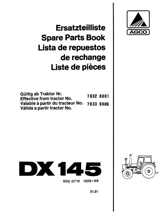 AGCO DX130 DX145 Tractor (76 Series) Parts Book 5000716 Multiple