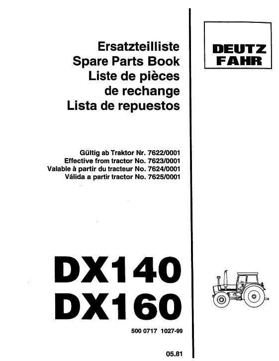 AGCO DX140 DX160 Tractor (76 Series) Parts Book 5000717 Multiple