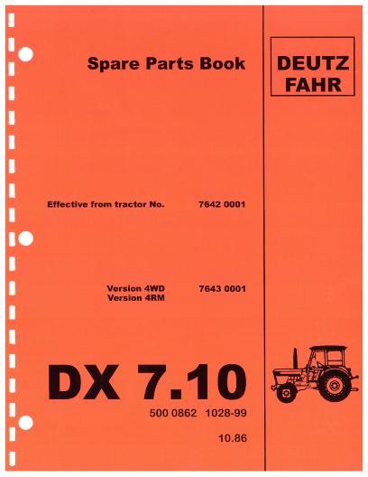 AGCO DX7.10 Tractor Parts Book 5000862 Multiple