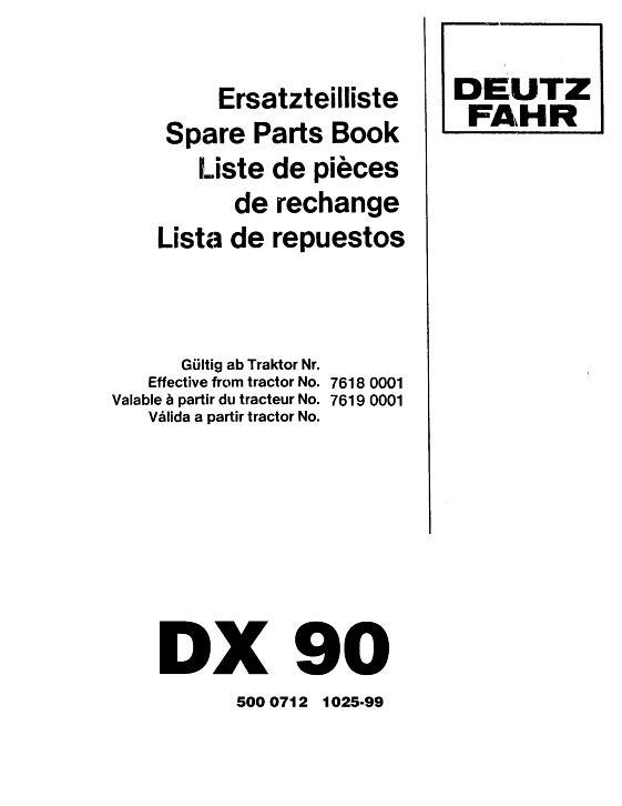 AGCO DX90 Tractor (76 Series) Parts Book 5000712 Multiple