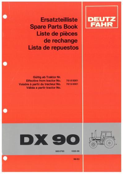 AGCO DX90 Tractor Parts Book 5000793 Multiple
