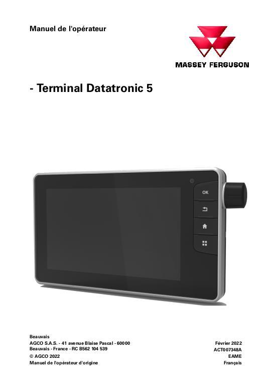 AGCO Datatronic 5 Terminal Display (for 6S 7S Tractors, Dyna-VT) Operator Manual ACT007348A French