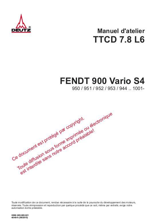 AGCO Deutz TTCD 7.8 Diesel Engine (900 series, S4, tier 4) (section) Service Manual 72618989 French