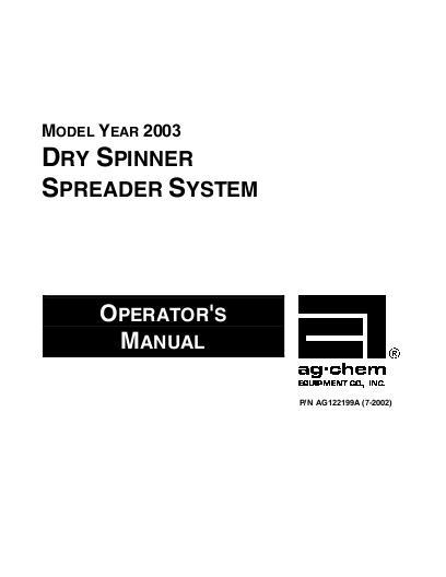 AGCO Dry Spinner Spreader TerraGator (system, 2003) Operator Manual AG122199 English