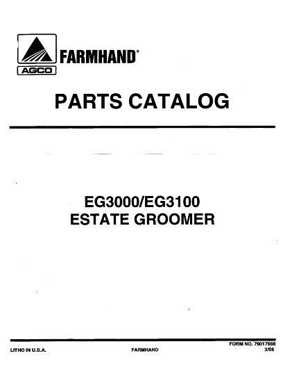 AGCO EG3000 EG3100 Rotary Cutter (1998) Parts Book 79017698 English