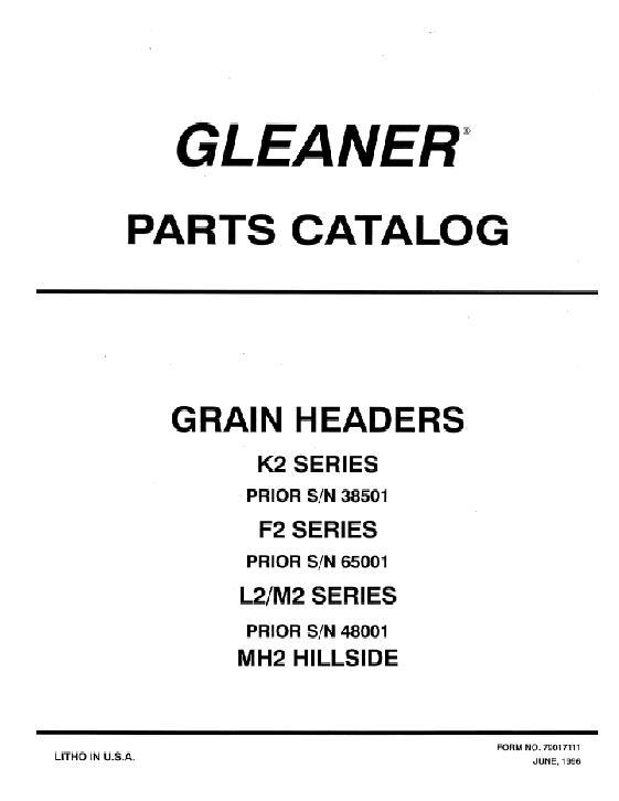 AGCO F K L M Grain Header (early) Parts Book 79017111 English