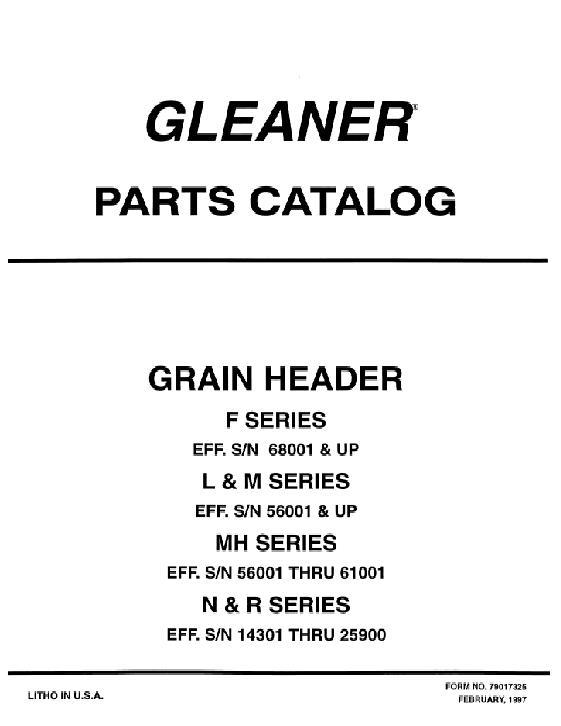 AGCO F L M MH N R Grain Header (1984-89 1 2) Parts Book 79017325 English