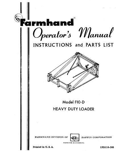 AGCO F10-D Heavy Duty Loader (mounted, 1966) Operator Manual 1PD110366 English 1 AGCO F10-D Heavy Duty Loader (mounted, 1966) Operator Manual 1PD110366 English