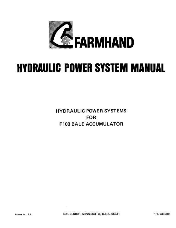 AGCO F100 Bale Accumulator (hydraulic power systems, 1985) Operator Manual 1PD739385 English