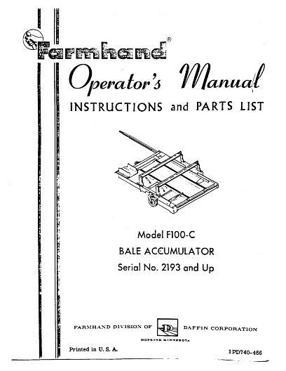 AGCO F100-C Bale Accumulator (eff sn 2193, 1966) Operator Manual 1PD740466 English 1 AGCO F100-C Bale Accumulator (eff sn 2193, 1966) Operator Manual 1PD740466 English